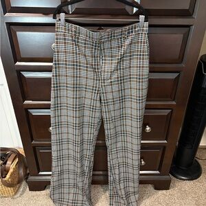 Free People Plaid Boot Cut Pants in Brown, White & Black